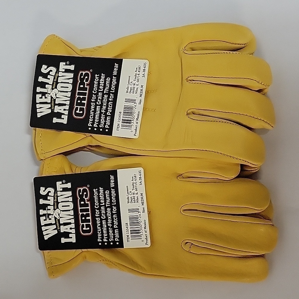 (2) Pairs NWT Wells Lamont Leather Grips, Gloves, Size Medium